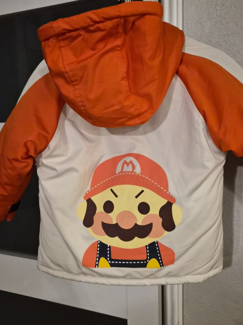 Kids Orange & White Cartoon Mario Hoodie Jacket -5T
